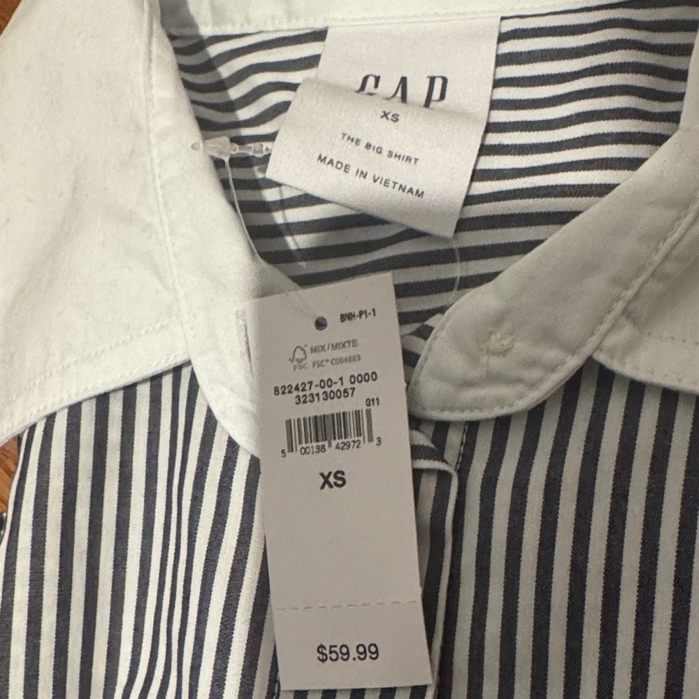 GAP Navy and White Stripe Poplin Women's Top Contrast The Big Shirt XS - Picture 7 of 7